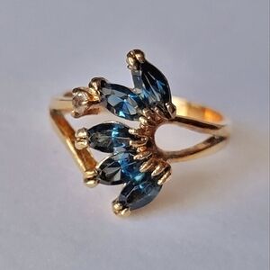 Vintage DAC Sapphire Simulated Gemstone Marquise Split Shank Ring  6¼ Gold GP